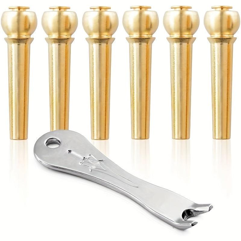 Big Deer 6-Piece Brass Bridge Pin Covers and Pullers Set