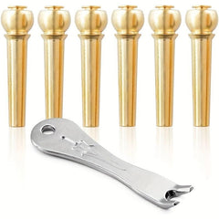 Big Deer 6-Piece Brass Bridge Pin Covers and Pullers Set
