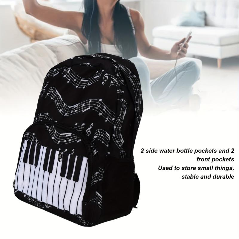 Piano Keys Music Note Backpack Waterproof Oxford Cloth Outdoor Travel Backpack