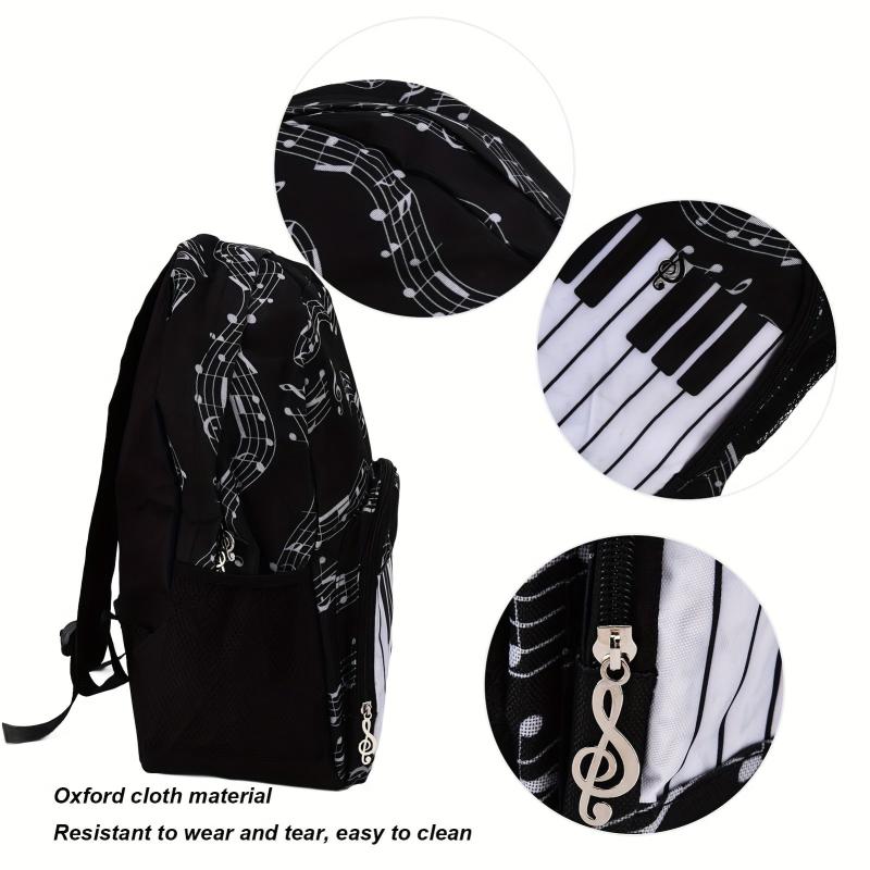 Piano Keys Music Note Backpack Waterproof Oxford Cloth Outdoor Travel Backpack