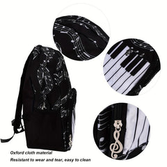 Piano Keys Music Note Backpack Waterproof Oxford Cloth Outdoor Travel Backpack