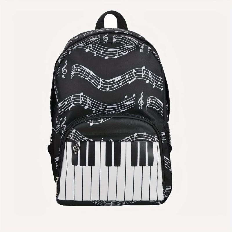 Piano Keys Music Note Backpack Waterproof Oxford Cloth Outdoor Travel Backpack