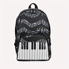 Piano Keys Music Note Backpack Waterproof Oxford Cloth Outdoor Travel Backpack