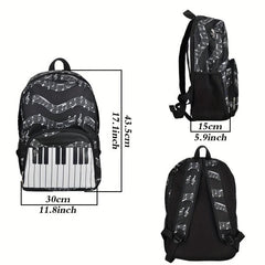 Piano Keys Music Note Backpack Waterproof Oxford Cloth Outdoor Travel Backpack