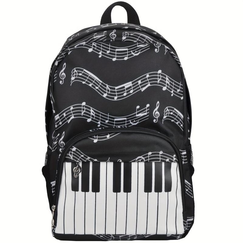 Piano Keys Music Note Backpack Waterproof Oxford Cloth Outdoor Travel Backpack
