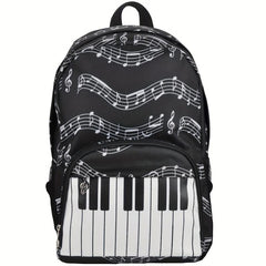 Piano Keys Music Note Backpack Waterproof Oxford Cloth Outdoor Travel Backpack