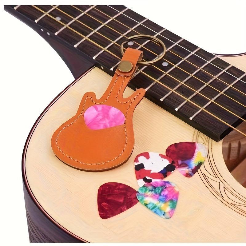 Artificial Leather Guitar Pick Key Chain + 5pcs 0.46mm Picks