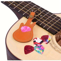 Artificial Leather Guitar Pick Key Chain + 5pcs 0.46mm Picks