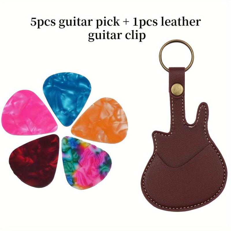 Artificial Leather Guitar Pick Key Chain + 5pcs 0.46mm Picks