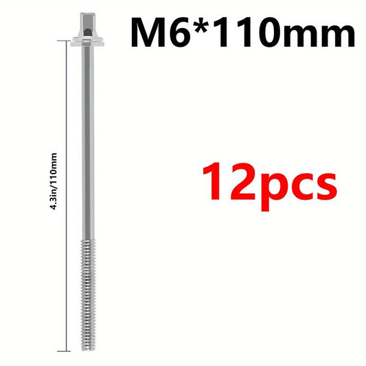 12pcs Drum Tight Screw Tension Rods Percussion Replacement Accessory