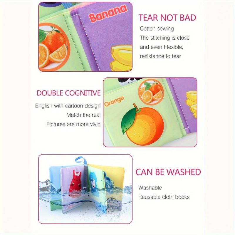 4pcs Baby Cloth Book English Animal Car Fruit Cognitive Book