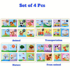 4pcs Baby Cloth Book English Animal Car Fruit Cognitive Book