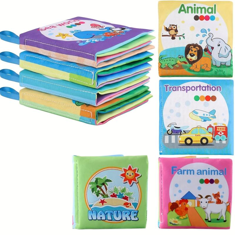 4pcs Baby Cloth Book English Animal Car Fruit Cognitive Book