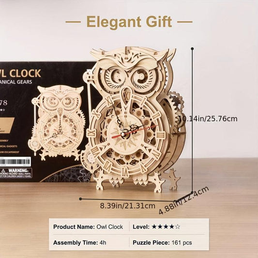 3D Wooden Owl Clock Model Kit Desk Clock Home Decor Unique Gift For Kids