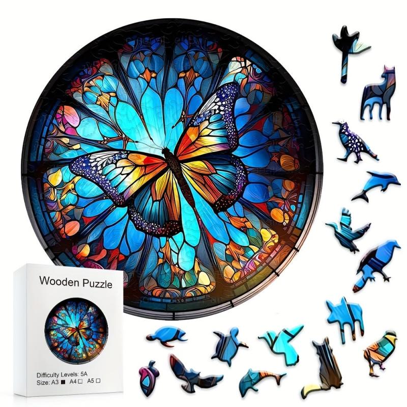Colorful Butterfly Wooden Puzzle Toy - Irregular Animal Shape Brain Teaser