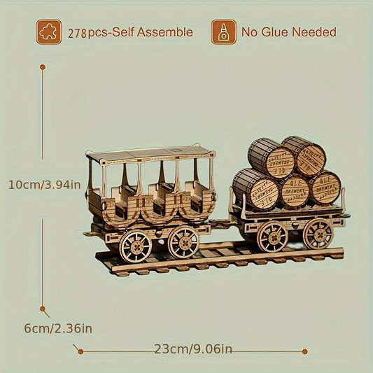 3D Wooden Puzzle DIY Red Wine Transport Vehicle Desktop Decorations