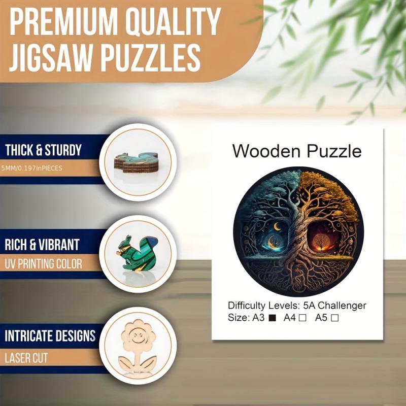 Yin Yang Tree Wooden Puzzle Adults Unique Shaped Jigsaw Magic Wood Puzzles