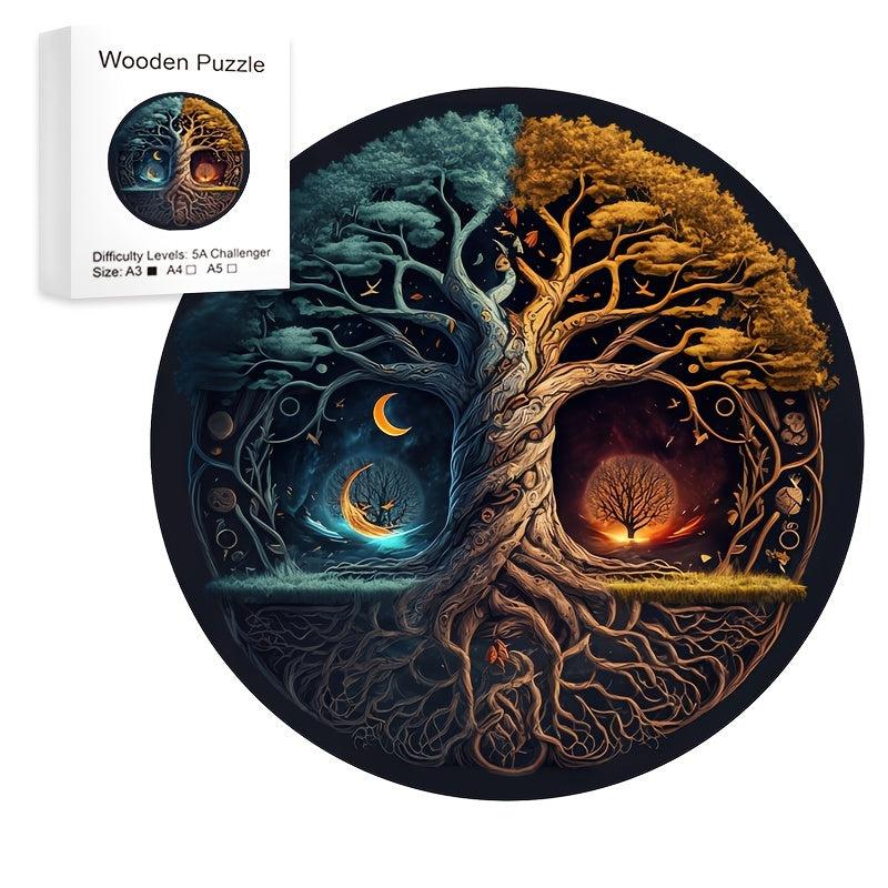Yin Yang Tree Wooden Puzzle Adults Unique Shaped Jigsaw Magic Wood Puzzles