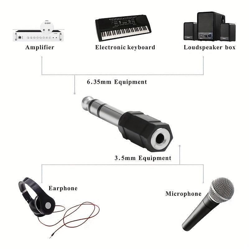 2pcs Headphone Jack Adapter 3.5mm Female to 6.35mm Male