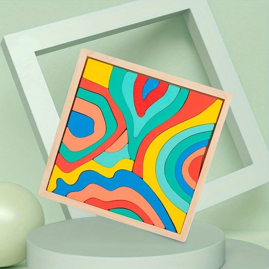 Wooden Rainbow Puzzle Building Blocks Four Elements Fun Toys