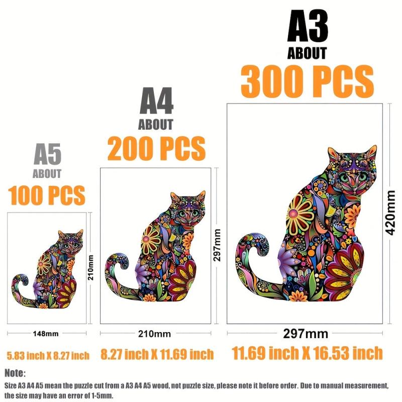 Curly Tailed Cat Wooden Puzzle Educational Toy for Kids
