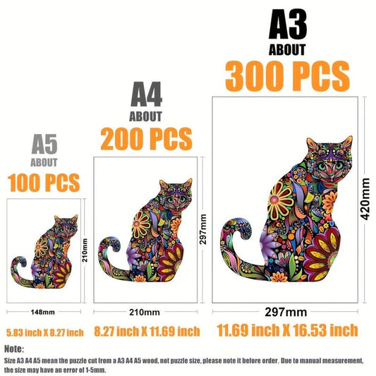 Curly Tailed Cat Wooden Puzzle Educational Toy for Kids
