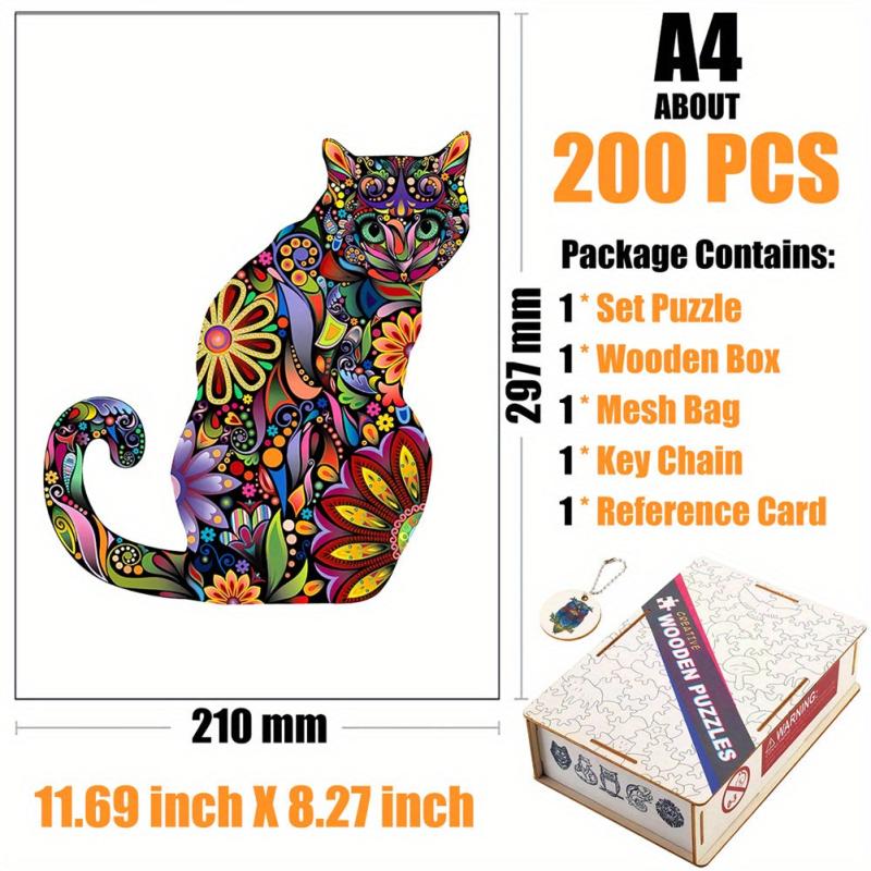 Curly Tailed Cat Wooden Puzzle Educational Toy for Kids