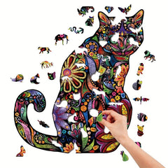 Curly Tailed Cat Wooden Puzzle Educational Toy for Kids