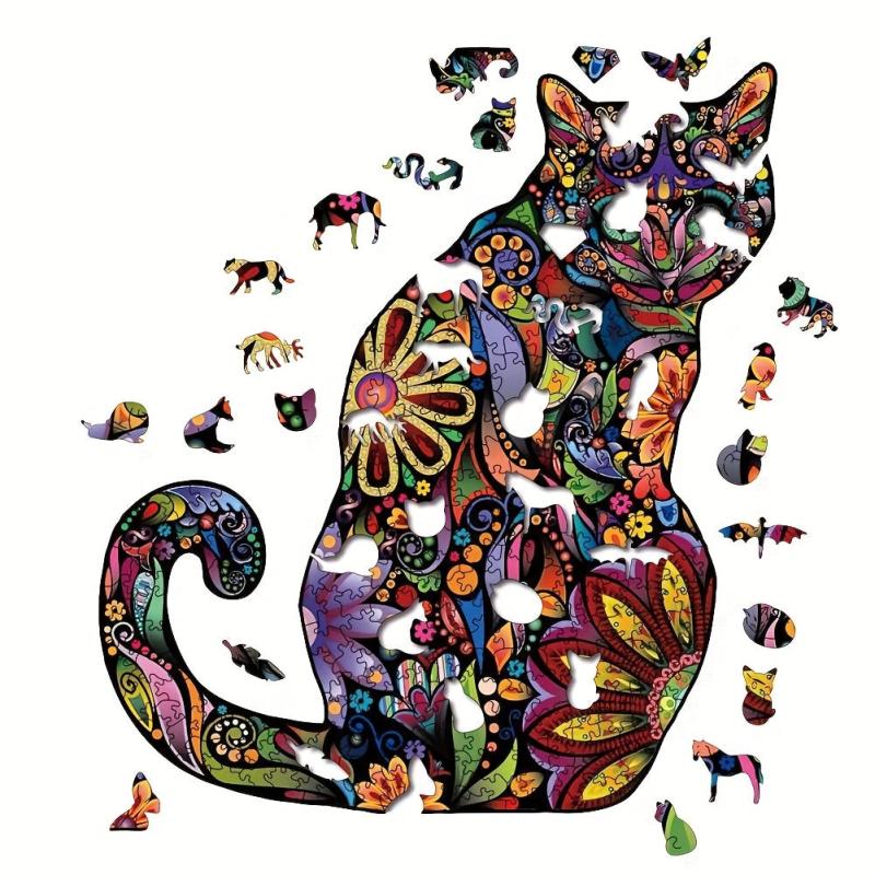 Curly Tailed Cat Wooden Puzzle Educational Toy for Kids
