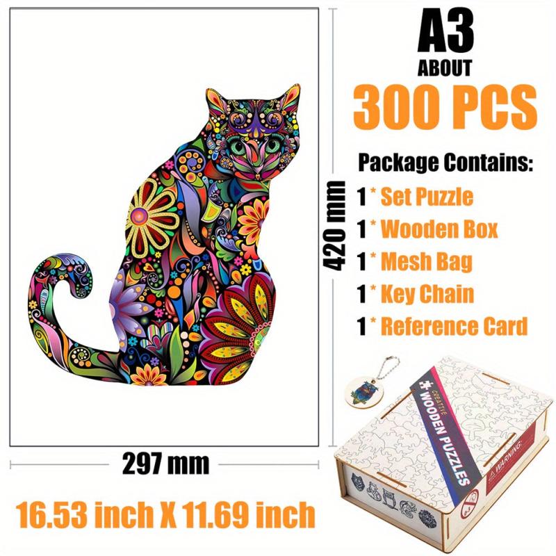 Curly Tailed Cat Wooden Puzzle Educational Toy for Kids