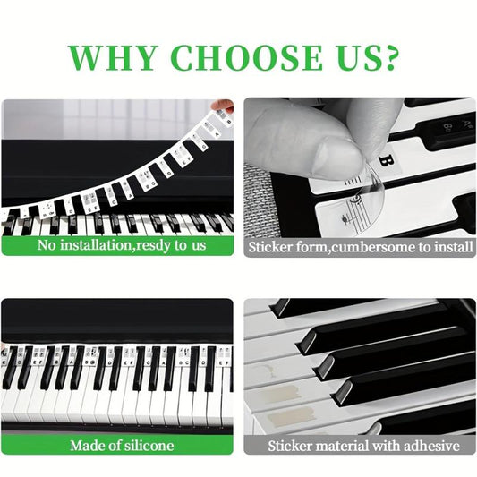 Piano Notes Guide Silicone Labels 88 Keys Full Size Piano No Stickers Required