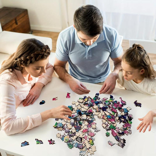 Animal Shaped Wooden Jigsaw Puzzle - Unique Irregular Earth Puzzle