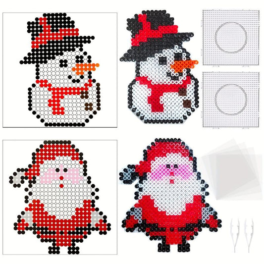 Christmas Fuse Beads Kit 2 Pcs 1200 Iron On Beads 2 Tweezers Pin Board Stencils