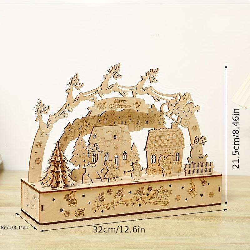 3D Wooden Puzzle Wooden Luminous Lights Christmas Creative Ornaments