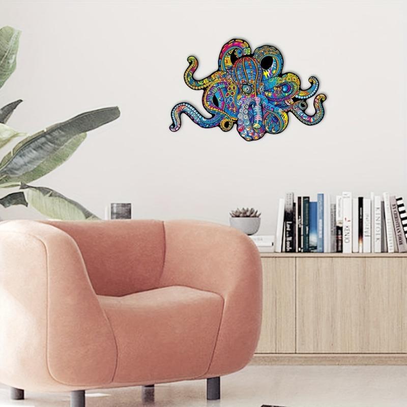 Colorful Octopus Pattern Wooden Wall Puzzle Decoration