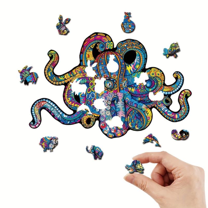 Colorful Octopus Pattern Wooden Wall Puzzle Decoration