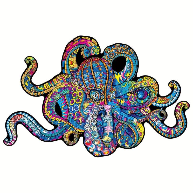 Colorful Octopus Pattern Wooden Wall Puzzle Decoration