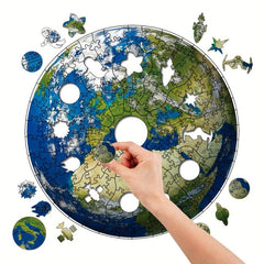 Earth Irregular Wooden Puzzle With Wooden Box Montessori DIY Crafts