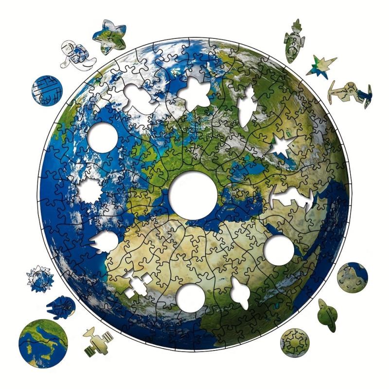 Earth Irregular Wooden Puzzle With Wooden Box Montessori DIY Crafts