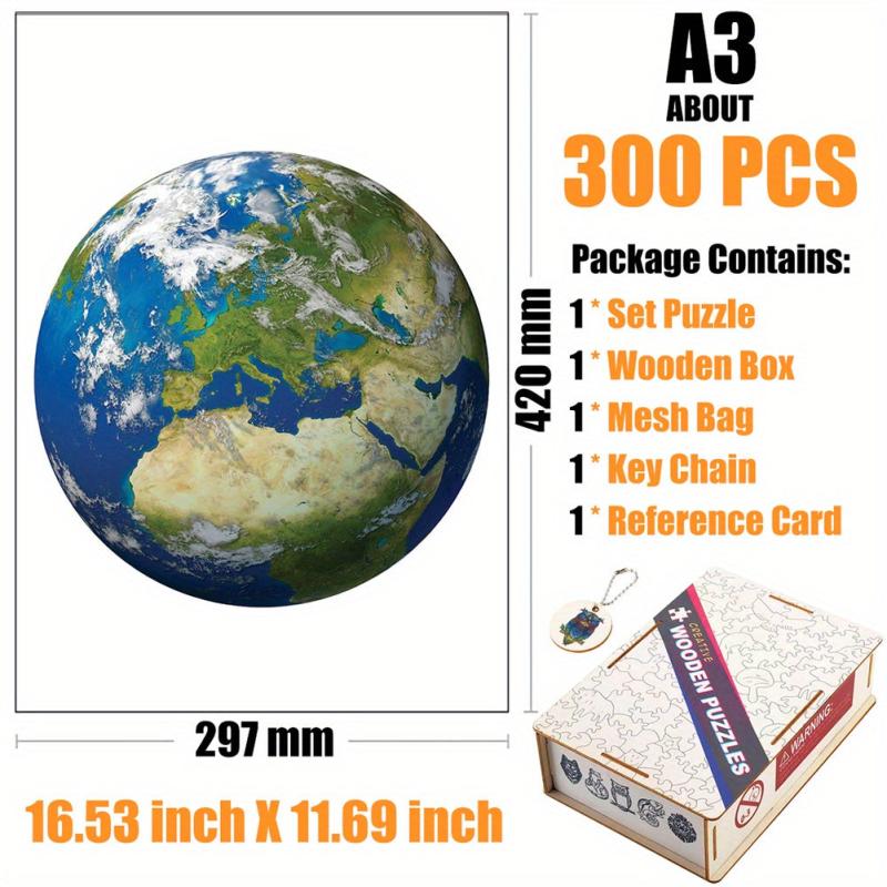 Earth Irregular Wooden Puzzle With Wooden Box Montessori DIY Crafts