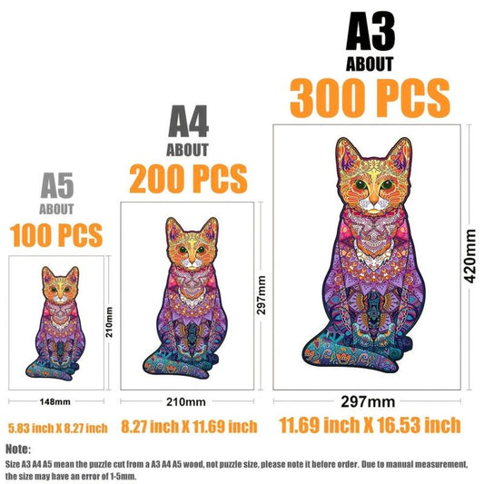 Cat Wooden Puzzle With Wooden Box Educational Gift For Kids