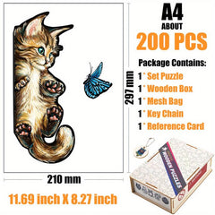 Montessori Wooden Cat Puzzle in Wooden Box