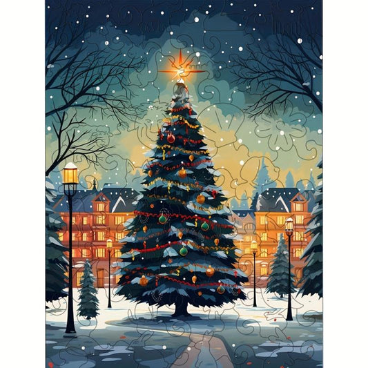 3D Wooden Puzzle Christmas Tree Snow Scene Model - 4mm Thickness
