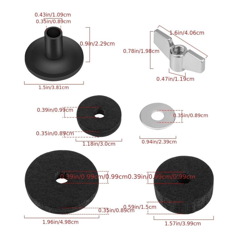 Drum Kit Cymbal Replacement Accessories Set - Wing Nuts, Washers, Felts & More