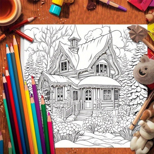 22pcs Thickened Paper Snow And Ice Coloring Book for Christmas Party Gift