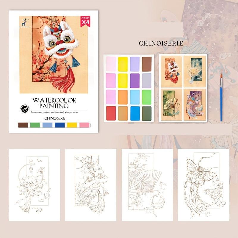 4pcs Watercolor Coloring Book Paint Sticky Note Graffiti Picture Book