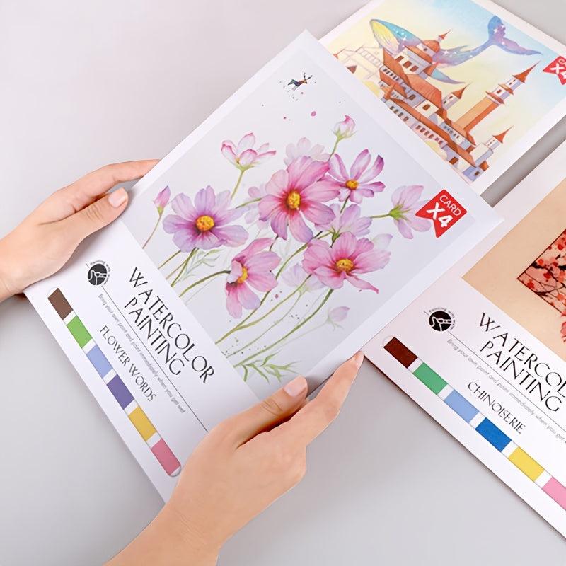 4pcs Watercolor Painting Self-contained Paint Book