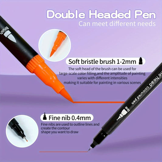 Dual-Tip Watercolor Pen Set 24-36 Colors Kids Paintbrush Soft Marker Washable