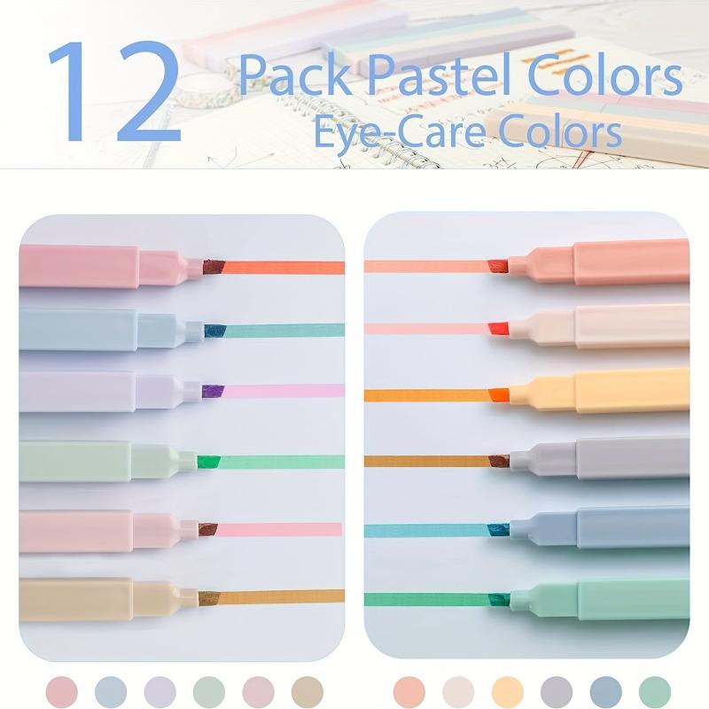 Pastel Highlighters 12pcs Random Colors - No Bleed Neutral Highlighter Set