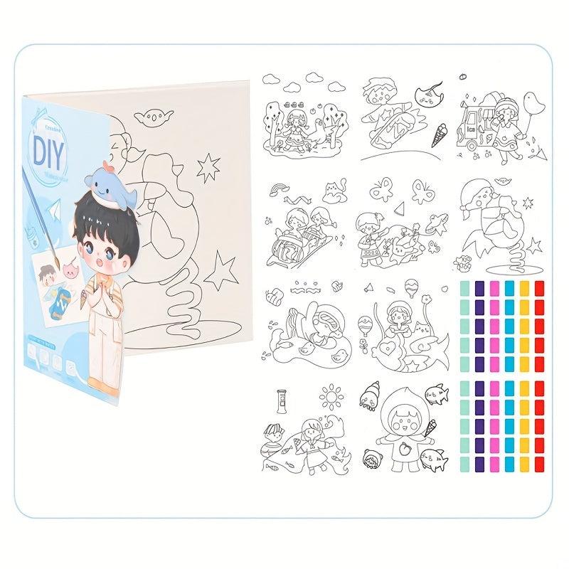 Watercolor Painting Coloring Book w/10 Pages & Pen